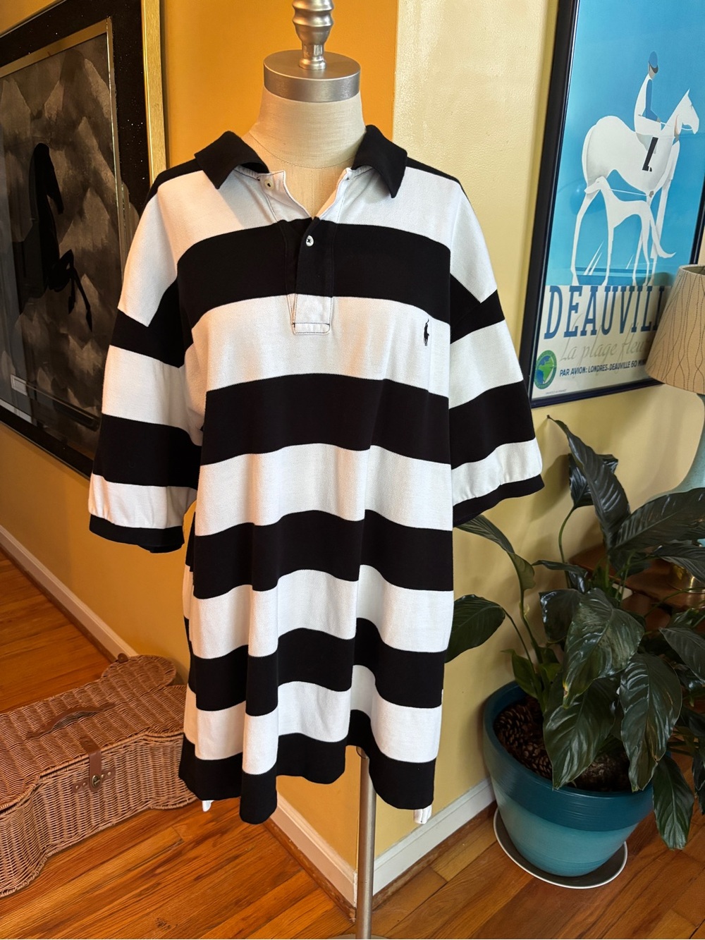 men’s black and white striped polo by ralph lauren